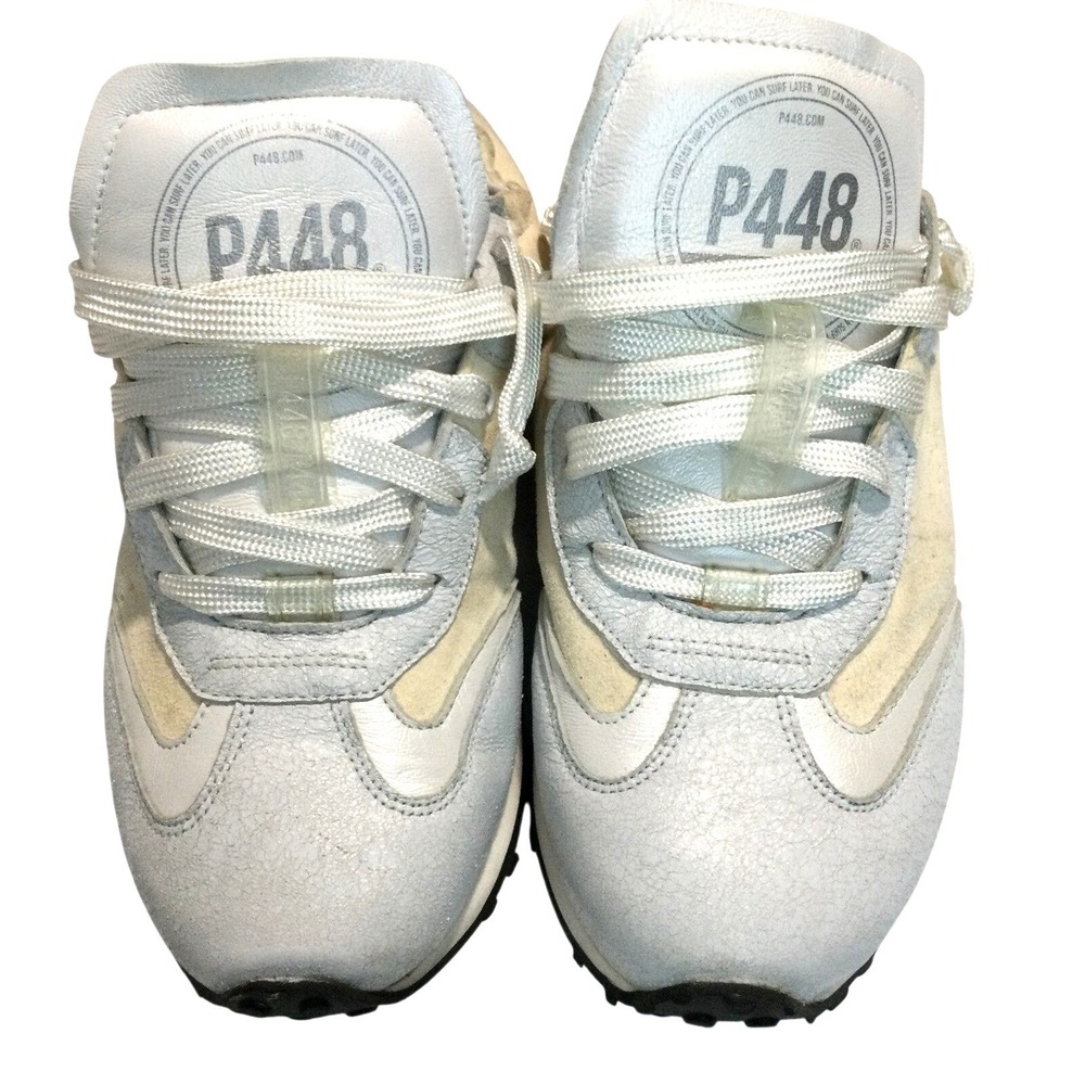 P448 White‎ Cracked Leather and Suede Low Top Sneakers Shoes Mens 41